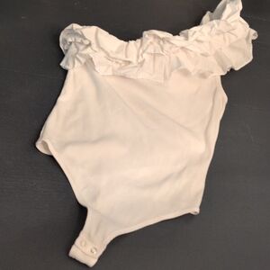 Express White Ruffled Bodysuit